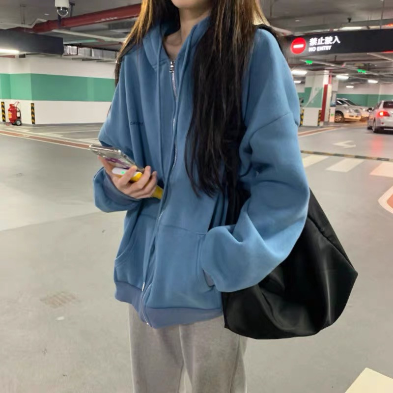 Ženske jednobojne majice s kapuljačom s patentnim zatvaračem Harajuku Y2k Duksevi s kapuljačom s uzicom i dugim rukavima Korejska ležerna jakna s džepovima Ulična odjeća
