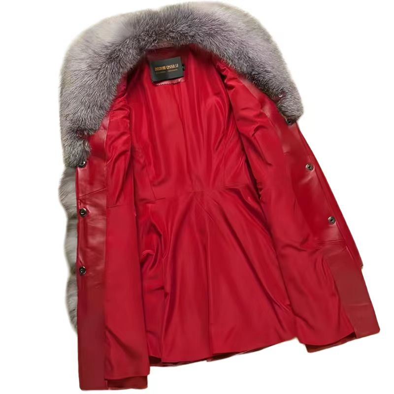 Palton din piele pentru femei, jachetă coreeană mare cu guler de blană, haine groase și calde pentru femei, talie reglabilă, de înaltă calitate, toamnă iarnă