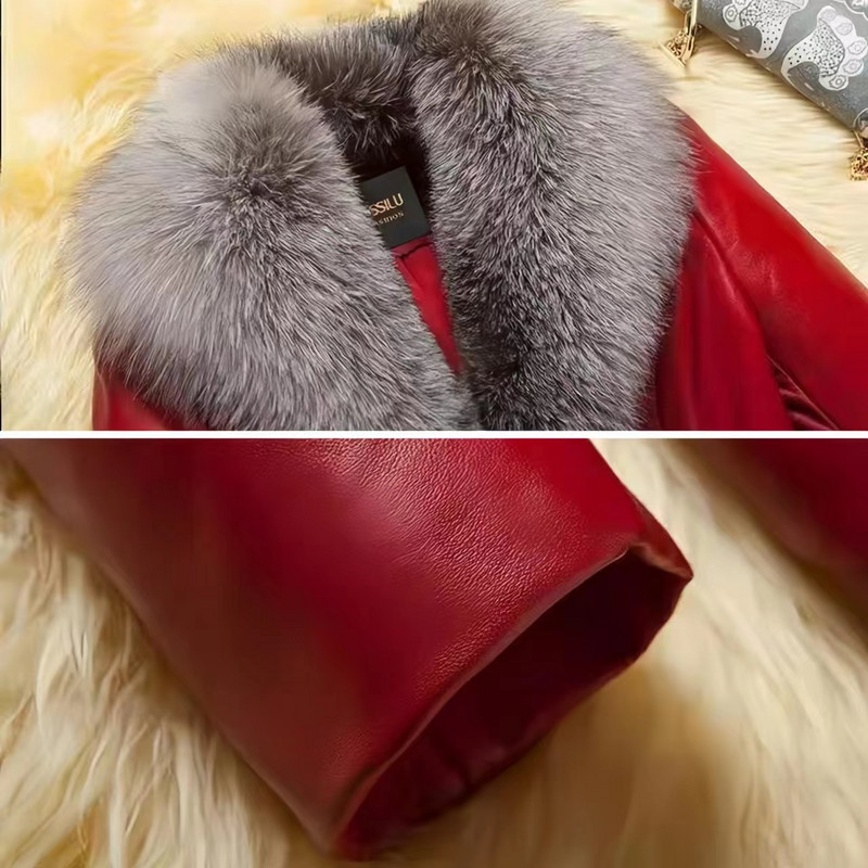 Palton din piele pentru femei, jachetă coreeană mare cu guler de blană, haine groase și calde pentru femei, talie reglabilă, de înaltă calitate, toamnă iarnă