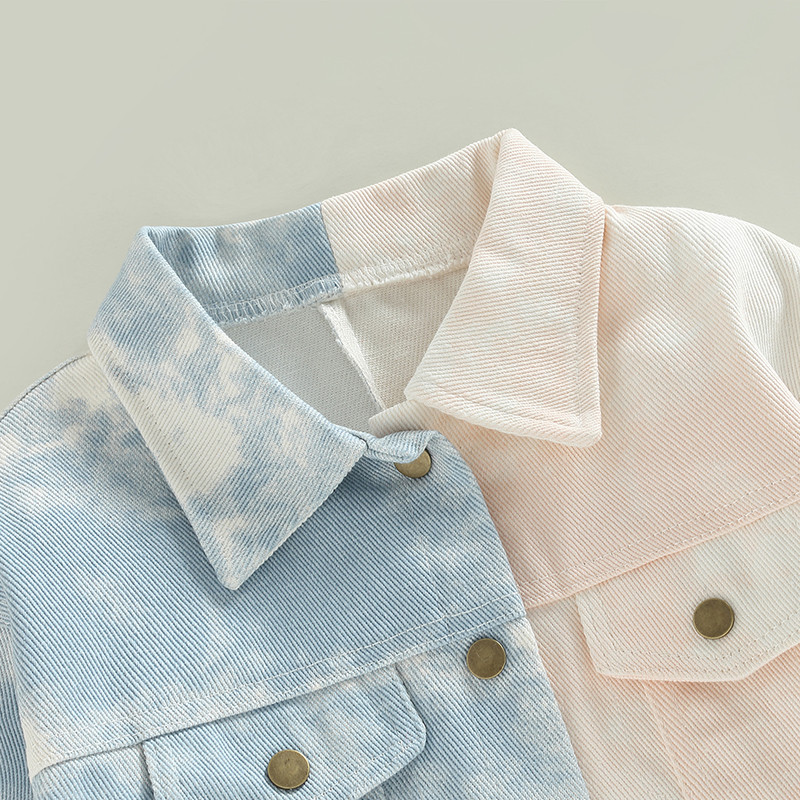 FOCUSNORM 2-7Y Modna jesenska jakna za dječake Kauzalna gornja odjeća Tie-Dye traper kaputi dugih rukava s jednim kopčanjem