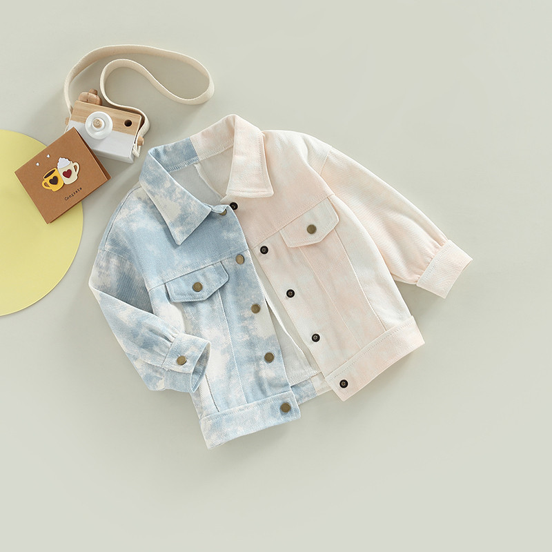 FOCUSNORM 2-7Y Modna jesenska jakna za dječake Kauzalna gornja odjeća Tie-Dye traper kaputi dugih rukava s jednim kopčanjem