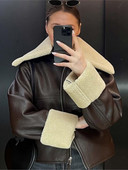 Jakna s integriranom kožom od umjetnog krzna Ženski kaput s debljim krznenim ovratnikom Zimske široke jakne dugih rukava Jesenski kaput s patentnim zatvaračem