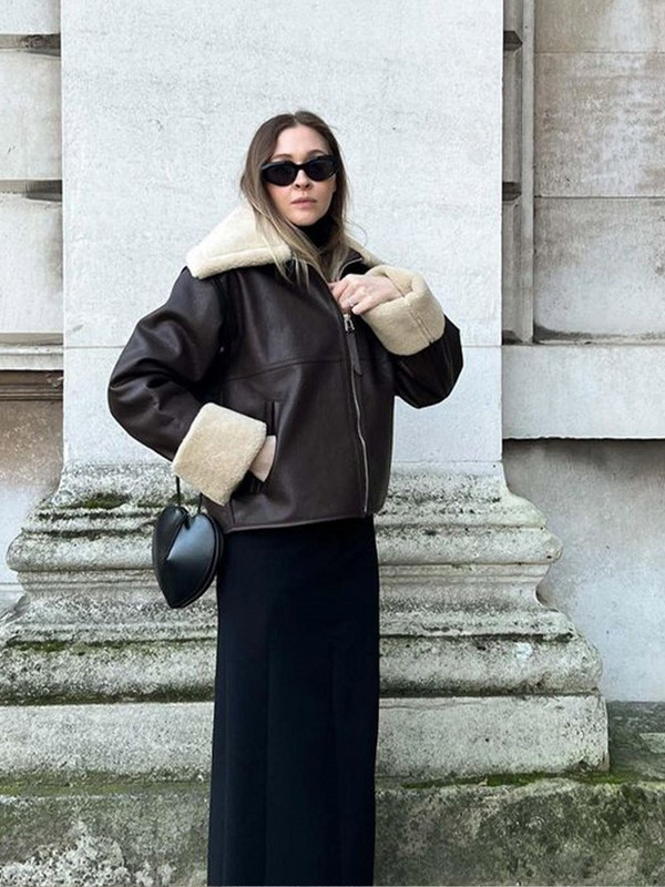 Jakna s integriranom kožom od umjetnog krzna Ženski kaput s debljim krznenim ovratnikom Zimske široke jakne dugih rukava Jesenski kaput s patentnim zatvaračem