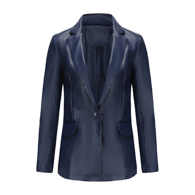 2023, toamnă iarnă, femei, blazer din piele PU, haină cu un singur buton, pentru birou, pentru damă, jachetă neagră din piele cu guler răsturnat