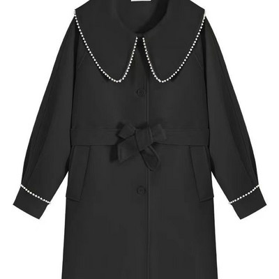 Korejski šik, jesen i zima, manjinski, temperamentno obrubljen biserom, ležeran dugi vuneni kaput Ženski ženski kaput Vintage Kawaii