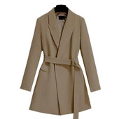 Eleganta Slim Fit Anoraks vējjaka Vintage elastīga josta ar augstu vidukli uzvalks jakas Sieviešu garām piedurknēm uzvalks apģērbi bleizeri