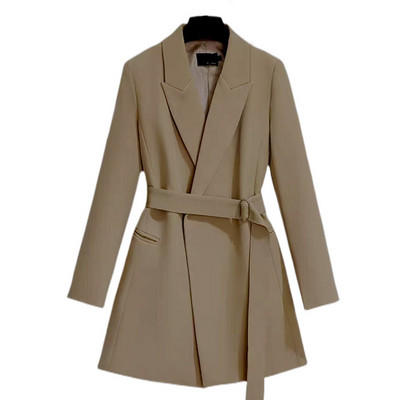 Eleganta Slim Fit Anoraks vējjaka Vintage elastīga josta ar augstu vidukli uzvalks jakas Sieviešu garām piedurknēm uzvalks apģērbi bleizeri