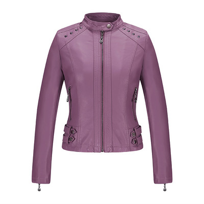 Nove umjetne meke motociklističke PU kožne jakne za žene Kaputi plus modne baršunaste zakovice Tanak dizajn dugih rukava Ležerna ulična odjeća