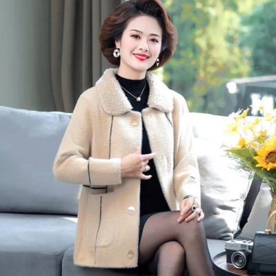 Jachetă din catifea din nurcă, toamnă iarnă, pentru femei, 2023, la modă nouă, haină din pânză de lână pe două fețe, îmbrăcăminte exterioară cu buzunar cu nasturi 3XL