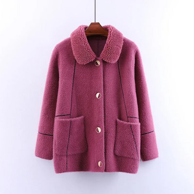 Jachetă din catifea din nurcă, toamnă iarnă, pentru femei, 2023, la modă nouă, haină din pânză de lână pe două fețe, îmbrăcăminte exterioară cu buzunar cu nasturi 3XL