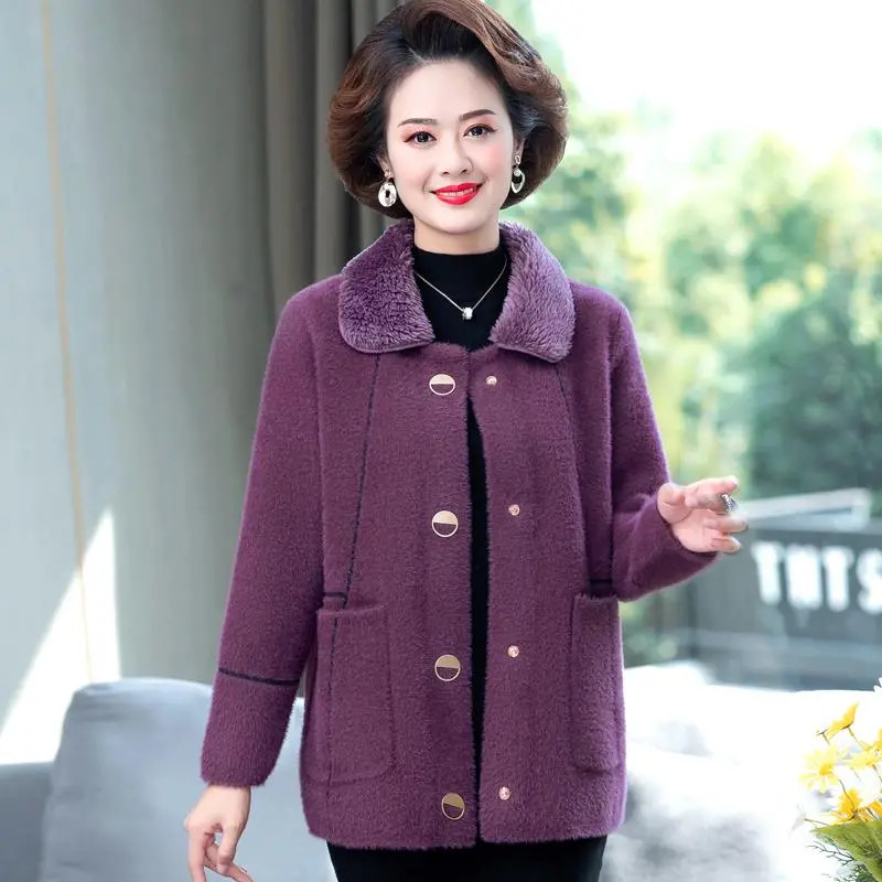Jachetă din catifea din nurcă, toamnă iarnă, pentru femei, 2023, la modă nouă, haină din pânză de lână pe două fețe, îmbrăcăminte exterioară cu buzunar cu nasturi 3XL
