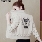 Tanke bomber jakne s printom slova Ležerne proljetne skraćene gornje odjeće s ovratnikom Ženska ulična odjeća Kaputi Elegantne korejske chaqueta