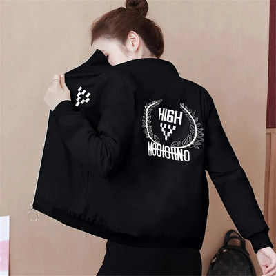 Tanke bomber jakne s printom slova Ležerne proljetne skraćene gornje odjeće s ovratnikom Ženska ulična odjeća Kaputi Elegantne korejske chaqueta