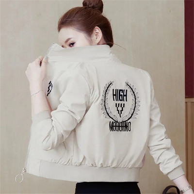Tanke bomber jakne s printom slova Ležerne proljetne skraćene gornje odjeće s ovratnikom Ženska ulična odjeća Kaputi Elegantne korejske chaqueta