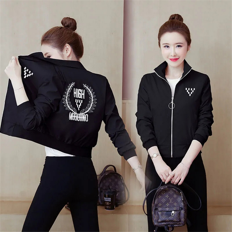 Tanke bomber jakne s printom slova Ležerne proljetne skraćene gornje odjeće s ovratnikom Ženska ulična odjeća Kaputi Elegantne korejske chaqueta