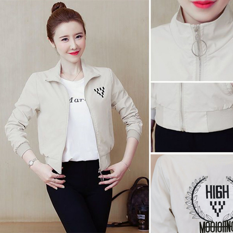 Tanke bomber jakne s printom slova Ležerne proljetne skraćene gornje odjeće s ovratnikom Ženska ulična odjeća Kaputi Elegantne korejske chaqueta