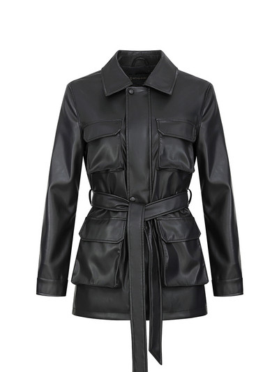 Ailegogo nova proljetna ženska jakna od pu umjetne kože s remenom, uska ženska moto biciklistička gornja odjeća s džepnim reverom