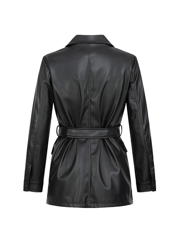 Ailegogo nova proljetna ženska jakna od pu umjetne kože s remenom, uska ženska moto biciklistička gornja odjeća s džepnim reverom