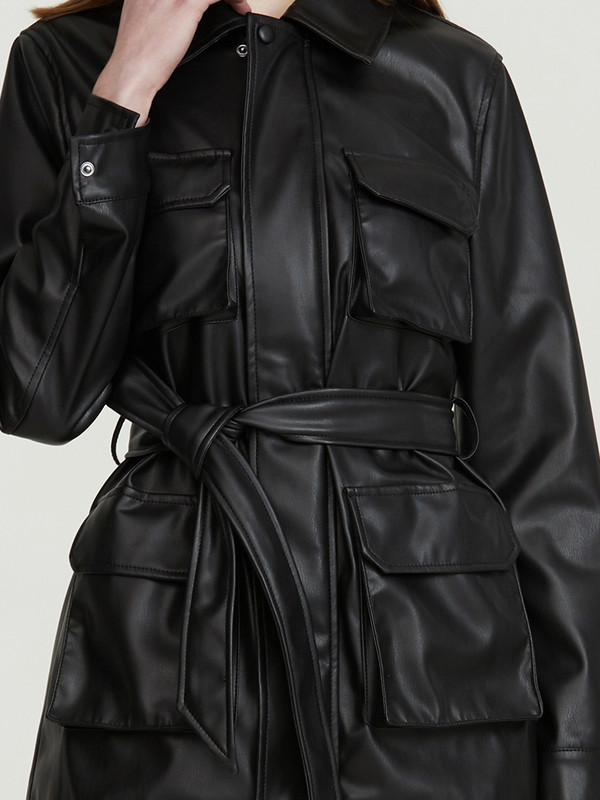 Ailegogo nova proljetna ženska jakna od pu umjetne kože s remenom, uska ženska moto biciklistička gornja odjeća s džepnim reverom