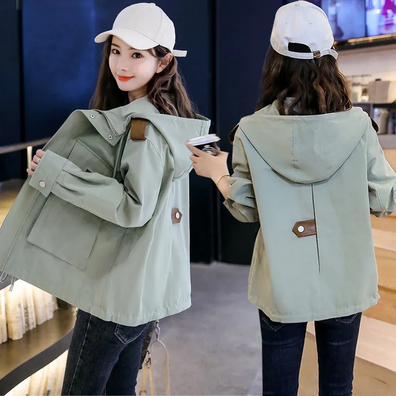 Jachetă pentru femei de mărime mare 2023, noua toamnă, cu mânecă lungă, cu glugă, jachete scurte largi, haine de bază, haine de îmbrăcăminte