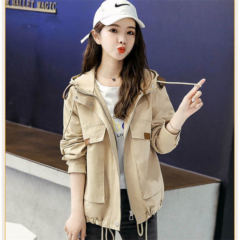 Jachetă pentru femei de mărime mare 2023, noua toamnă, cu mânecă lungă, cu glugă, jachete scurte largi, haine de bază, haine de îmbrăcăminte