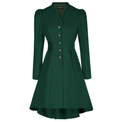 Jachetă SD gotică Steampunk pentru femei Jachetă victoriană lungă Jachetă cu tiv înalt Jachetă cu mânecă în picior de oaie, cu decolteu în V, cu curea A3