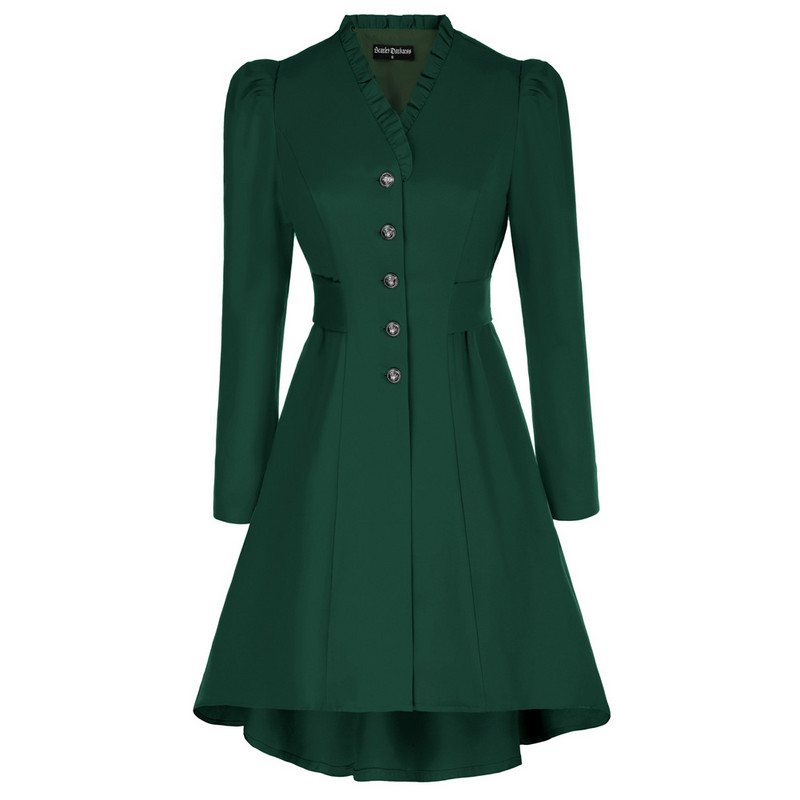 Jachetă SD gotică Steampunk pentru femei Jachetă victoriană lungă Jachetă cu tiv înalt Jachetă cu mânecă în picior de oaie, cu decolteu în V, cu curea A3