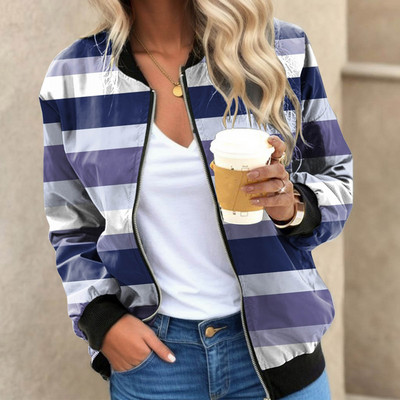 Jachetă de iarnă pentru femei Jachete ocazionale de zi cu zi Jachetă ușoară cu fermoar Jachetă imprimată Stcollar Short Sport Outwear