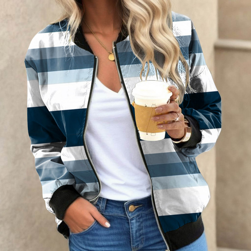 Jachetă de iarnă pentru femei Jachete ocazionale de zi cu zi Jachetă ușoară cu fermoar Jachetă imprimată Stcollar Short Sport Outwear