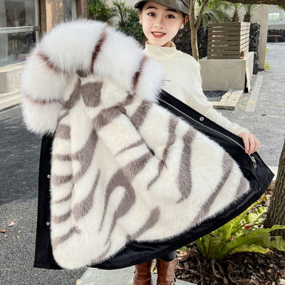 Parkas Jauns Meiteņu Noņemama Apakšveļa Bērnu Apģērbs Garš Mētelis Kažokādas Virsmētelis Zeme Vienkārša Silta Svītraina