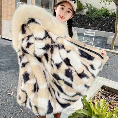 Parkas Jauns Meiteņu Noņemama Apakšveļa Bērnu Apģērbs Garš Mētelis Kažokādas Virsmētelis Zeme Vienkārša Silta Svītraina