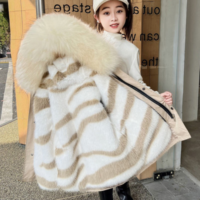 Parkas Jauns Meiteņu Noņemama Apakšveļa Bērnu Apģērbs Garš Mētelis Kažokādas Virsmētelis Zeme Vienkārša Silta Svītraina