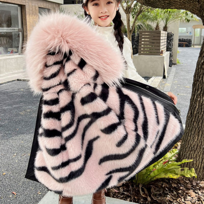 Parkas Jauns Meiteņu Noņemama Apakšveļa Bērnu Apģērbs Garš Mētelis Kažokādas Virsmētelis Zeme Vienkārša Silta Svītraina