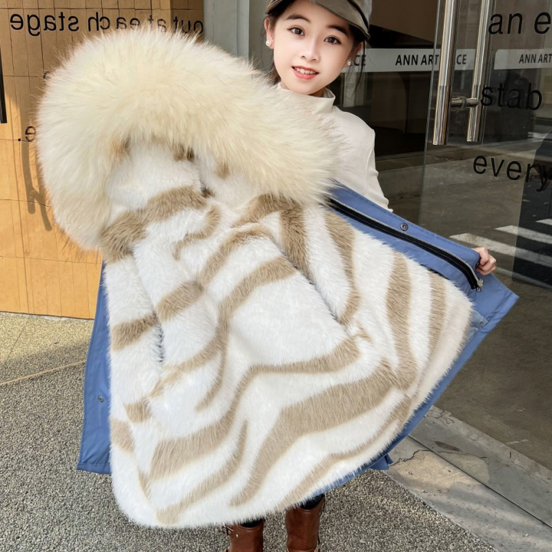 Parkas Jauns Meiteņu Noņemama Apakšveļa Bērnu Apģērbs Garš Mētelis Kažokādas Virsmētelis Zeme Vienkārša Silta Svītraina