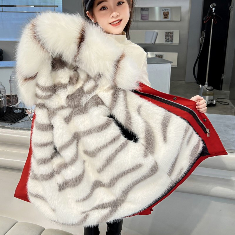 Parkas Jauns Meiteņu Noņemama Apakšveļa Bērnu Apģērbs Garš Mētelis Kažokādas Virsmētelis Zeme Vienkārša Silta Svītraina