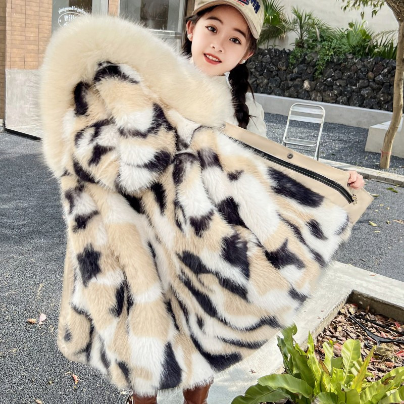 Parkas Jauns Meiteņu Noņemama Apakšveļa Bērnu Apģērbs Garš Mētelis Kažokādas Virsmētelis Zeme Vienkārša Silta Svītraina