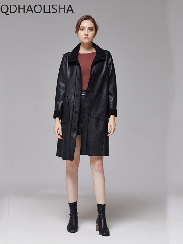 Paltoane de damă Streetwear Toamnă Nou în jachetă de piele Fashion Trench subțire din catifea Îmbrăcăminte de iarnă pentru femei Top cald cu mânecă lungă