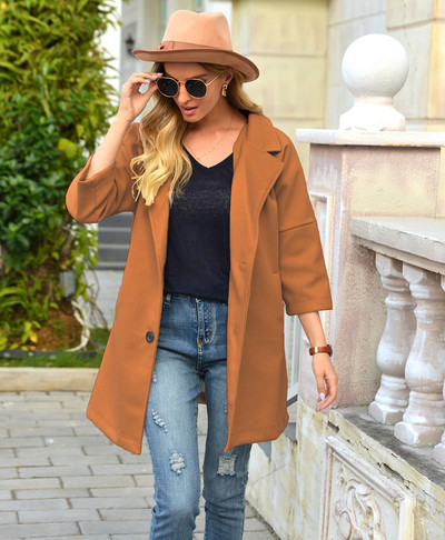 Ženski jesenski i zimski vuneni dugi sako na preklop