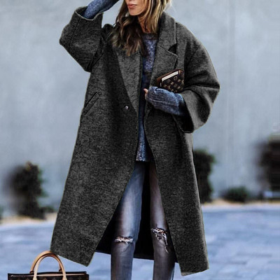 Jachetă de toamnă pentru femei cu mâneci lungi imprimată cu revere, iarna nouă, îmbrăcăminte ocazională pentru femei, jachetă de trenci de lână la moda pentru femei