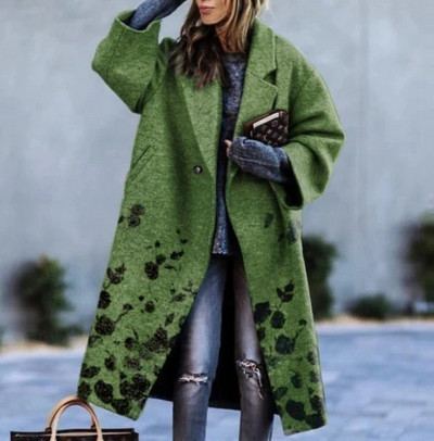 Jachetă de toamnă pentru femei cu mâneci lungi imprimată cu revere, iarna nouă, îmbrăcăminte ocazională pentru femei, jachetă de trenci de lână la moda pentru femei
