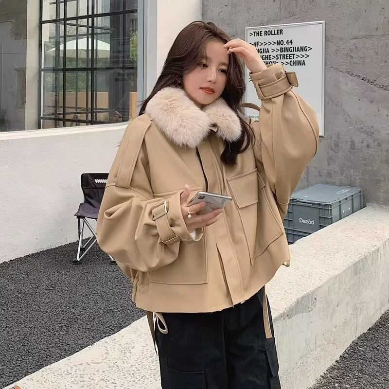 Jachetă de iarnă, caldă, impermeabilă, piele de oaie, de miel, parcă groasă, largi, jachetă din piele de blană artificială, pentru femei, cu fermoar, motociclist Outw