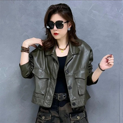 Modna jesen zimska lokomotiva Kožna jakna Ženska ženska kratka PU kožna motociklistička jakna Crveno Zelena Crna Kožna Odjeća