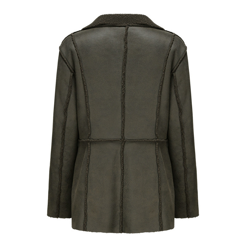 Vintage čista koža Crvene jakne Ženske duge rukave s reverima Topla antilop jakna Topla gornja odjeća s podstavom od flisa palto