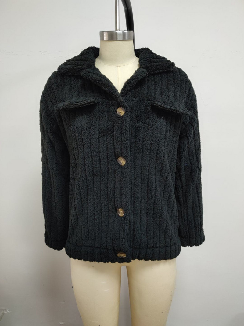 Jakne za žene Odjeća za jesen i zimu 2023. Ženske jednobojne plišane kardigan s reverima i gumbima Skraćeni kaput Debele jakne Ženske majice