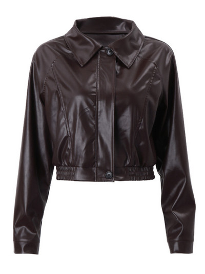 FTLZZ Nouă, primăvară toamnă, vintage, subțire, motociclist, haină scurtă din PU pentru femei, haină de stradă, cu fermoar cu rever, jachetă din piele artificială