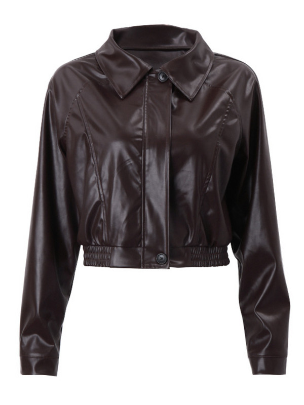 FTLZZ Nouă, primăvară toamnă, vintage, subțire, motociclist, haină scurtă din PU pentru femei, haină de stradă, cu fermoar cu rever, jachetă din piele artificială