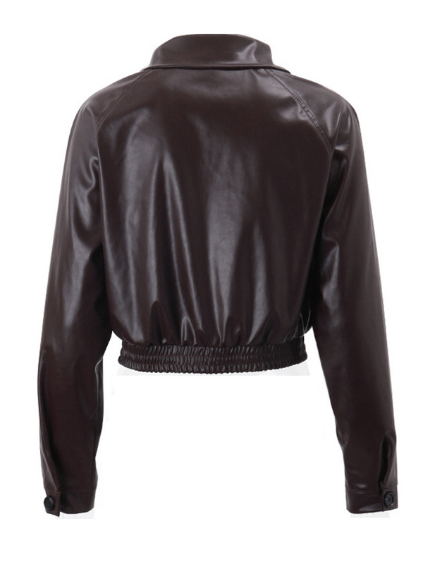 FTLZZ Nouă, primăvară toamnă, vintage, subțire, motociclist, haină scurtă din PU pentru femei, haină de stradă, cu fermoar cu rever, jachetă din piele artificială