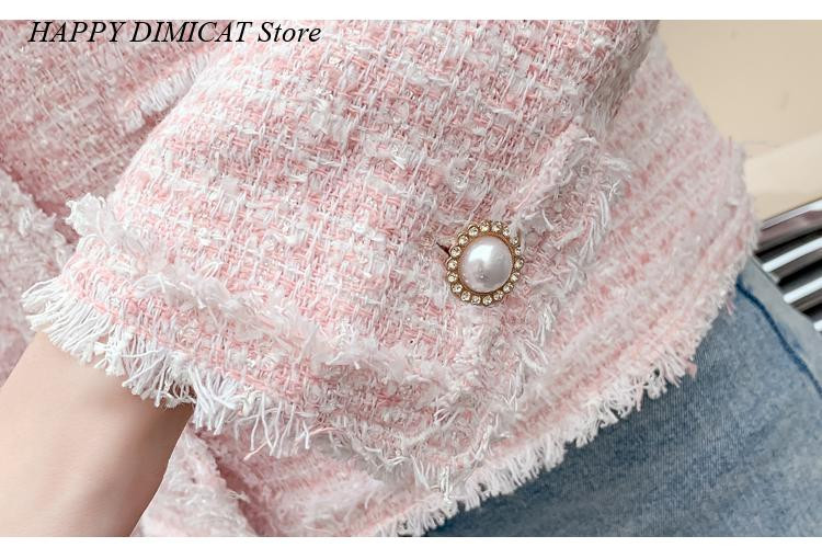 Vintage kratke gornje odjeće s tkanim resicama Jesen Novi temperamentni dame O-izrez Biserni gumbi Jakna od tvida Ženski kaput