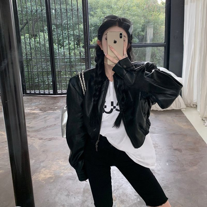 Korejiešu stila Pavasara Jauns Ādas Jakas ar rāvējslēdzēju Sieviešu brīvs Ikdienas īss Mētelis Sieviešu Modes Vienkrāsu Ielu apģērbu Topi