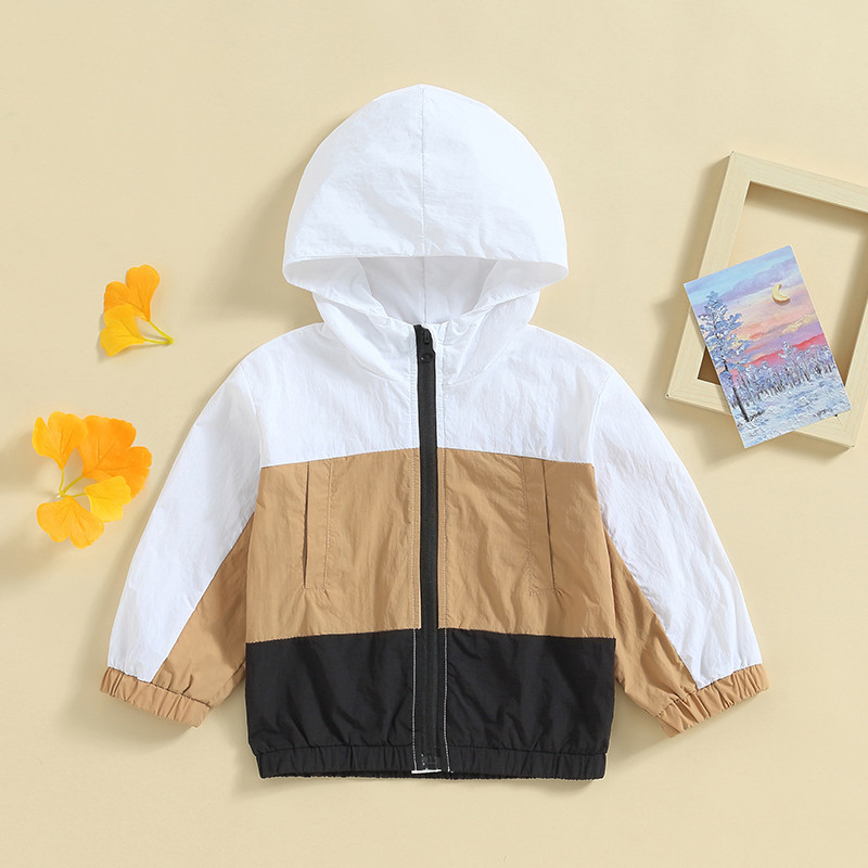 FOCUSNORM 1-5Y Jesenska jakna s kapuljačom za dječake s kapuljačom, kontrastne boje, dugih rukava, jesenska gornja odjeća s kapuljačom